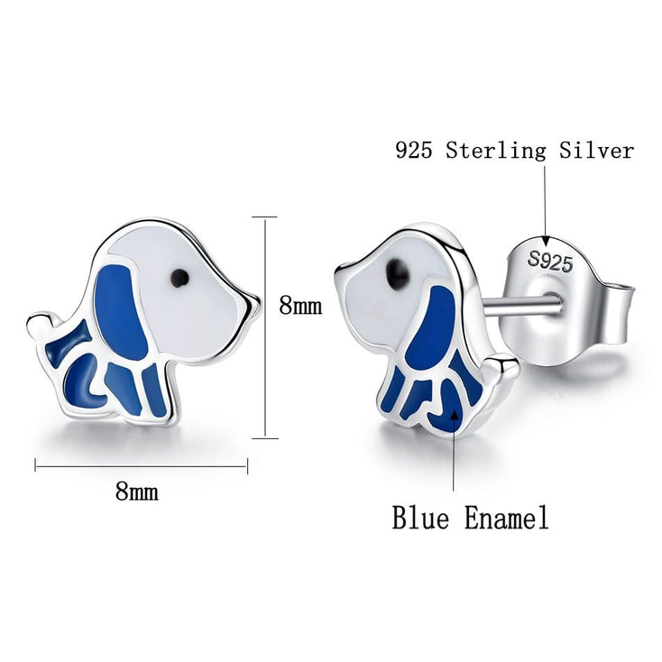 Size image of Beagle earrings in the super cute sitting Blue and White Beagle in enamel design