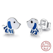 Load image into Gallery viewer, Image of Beagle earrings in the super cute sitting Blue and White Beagle in enamel design