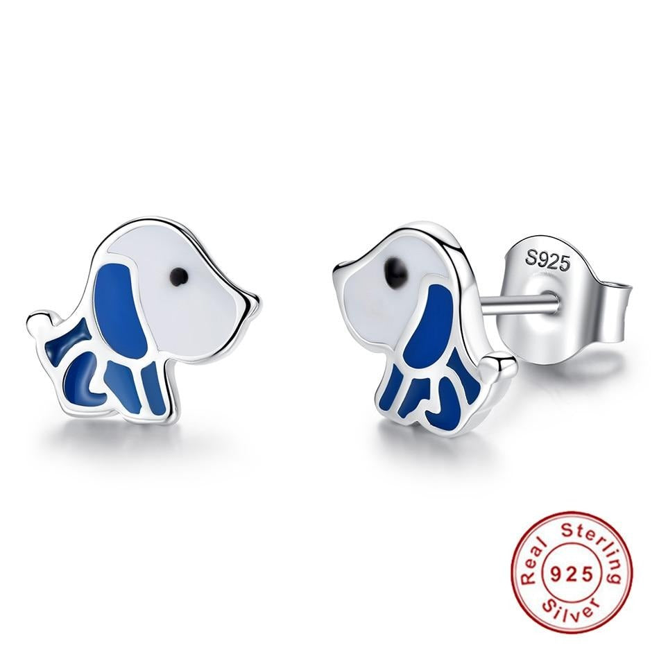 Image of Beagle earrings in the super cute sitting Blue and White Beagle in enamel design