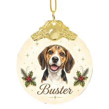 Load image into Gallery viewer, Beagle Christmas Ornament - Gold Crown Dog Portrait - Personalized with Photo and Name-Christmas Ornament-Christmas,Christmas Ornament,Personalize Artwork-3