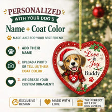 Load image into Gallery viewer, Beagle Christmas Ornament - Love &amp; Joy Heart Shaped Portrait - Personalized with Name-Christmas Ornament-Beagle,Christmas,Personalize Artwork-2