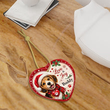Load image into Gallery viewer, Beagle Christmas Ornament - Love &amp; Joy Heart Shaped Portrait - Personalized with Name-Christmas Ornament-Beagle,Christmas,Personalize Artwork-5