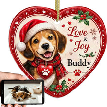 Load image into Gallery viewer, Beagle Christmas Ornament - Love &amp; Joy Heart Shaped Portrait - Personalized with Name-Christmas Ornament-Beagle,Christmas,Personalize Artwork-1