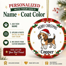 Load image into Gallery viewer, Beagle Christmas Ornament - Personalized Whimsical Holiday Cartoon Art Design - with Name-Christmas Ornament-Beagle,Christmas,Personalize Artwork-2
