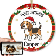 Load image into Gallery viewer, Beagle Christmas Ornament - Personalized Whimsical Holiday Cartoon Art Design - with Name-Christmas Ornament-Beagle,Christmas,Personalize Artwork-1