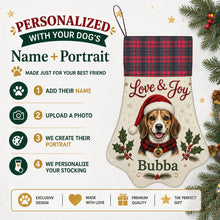 Load image into Gallery viewer, Beagle Christmas Stocking - Holly &amp; Tartan Portrait - Personalize with Photo and Name-Christmas Ornament-Christmas,Christmas Stocking,Personalize Artwork-2