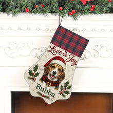 Load image into Gallery viewer, Beagle Christmas Stocking - Holly &amp; Tartan Portrait - Personalize with Photo and Name-Christmas Ornament-Christmas,Christmas Stocking,Personalize Artwork-6