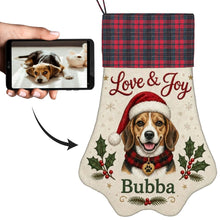 Load image into Gallery viewer, Beagle Christmas Stocking - Holly &amp; Tartan Portrait - Personalize with Photo and Name-Christmas Ornament-Christmas,Christmas Stocking,Personalize Artwork-1