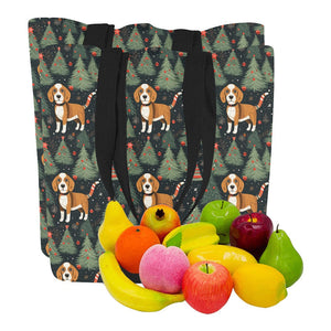 Beagle Holiday Charm Large Canvas Tote Bags - Set of 2-Accessories-Accessories, Bags, Beagle-5