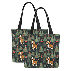 Beagle Holiday Charm Large Canvas Tote Bags - Set of 2-Accessories-Accessories, Bags, Beagle-Four Beagles-Set of 2-2