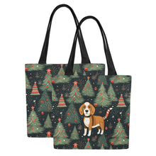 Load image into Gallery viewer, Beagle Holiday Charm Large Canvas Tote Bags - Set of 2-Accessories-Accessories, Bags, Beagle-One Beagle-Set of 2-1