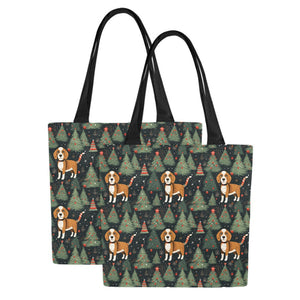 Beagle Holiday Charm Large Canvas Tote Bags - Set of 2-Accessories-Accessories, Bags, Beagle-Six Beagles-Set of 2-3