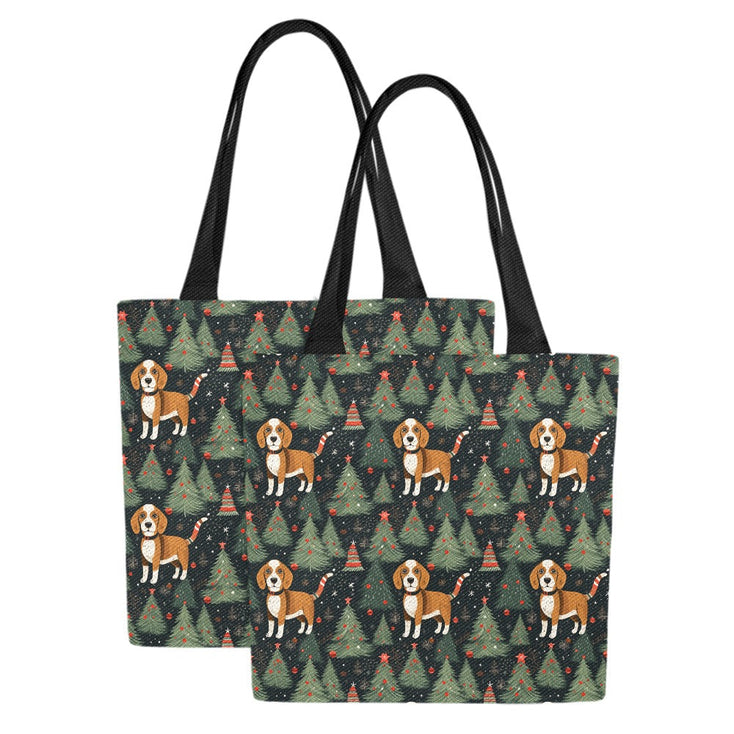 Beagle Holiday Charm Large Canvas Tote Bags - Set of 2-Accessories-Accessories, Bags, Beagle-Six Beagles-Set of 2-3