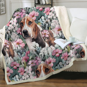 Beagle in a Blossoming Garden of Pink and Green Soft Warm Fleece Blanket-Blanket-Beagle, Blankets, Home Decor-12