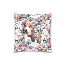 Load image into Gallery viewer, Beagle in a Blossoming Garden of Pink and Green Throw Pillow Cover-Cushion Cover-Beagle, Home Decor, Pillows-White1-ONESIZE-1