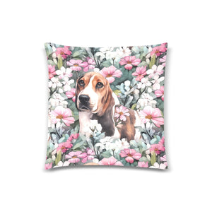 Beagle in a Blossoming Garden of Pink and Green Throw Pillow Cover-Cushion Cover-Beagle, Home Decor, Pillows-White1-ONESIZE-1