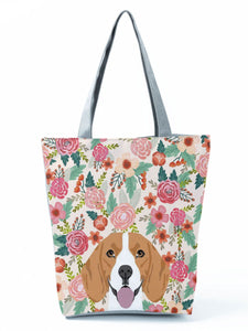 Image of a Beagle handbag in a most adorable Beagle in bloom design
