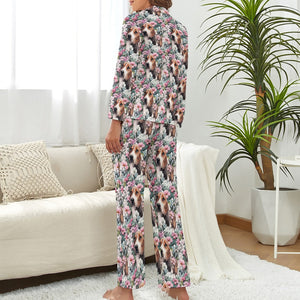 Beagle in Blossoming Garden Pajamas Set for Women-Pajamas-Apparel, Beagle, Pajamas-4
