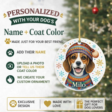 Load image into Gallery viewer, Beagle Ornament - Christmas Folk Art Design - Personalize with Photo and Name