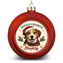 Load image into Gallery viewer, Beagle Ornament - Classic Red Round Shape - Santa's Favourite Design - Personalized with Name-Christmas Ornament-Beagle,Christmas,Personalize Artwork-4