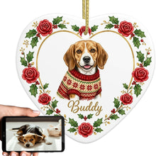 Load image into Gallery viewer, Beagle Ornament - Personalized Heart Shaped Christmas Rose Border - with Name-Christmas Ornament-Beagle,Christmas,Personalize Artwork-1