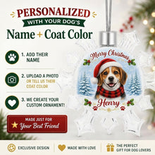 Load image into Gallery viewer, Beagle Ornament - Personalized Snowflake Shaped Christmas Snow Globe Design - with Name-Christmas Ornament-Beagle,Christmas,Personalize Artwork-2