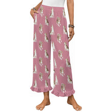 Load image into Gallery viewer, Beagle Pajama Pants for Women - Ruffle Hem Design - Watercolor Beagle Delight-Pajamas-Apparel,Beagle,Dog Mom Gifts,Pajamas-Pink-S-9