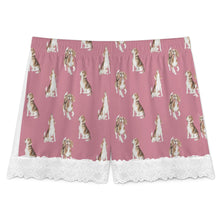 Load image into Gallery viewer, Beagle Shorts for Women - Lace Trim Design - Watercolor Beagle Delight-Pajamas-Apparel,Beagle,Dog Mom Gifts,Pajamas-11