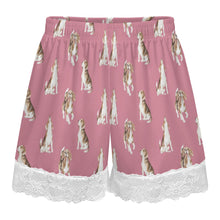 Load image into Gallery viewer, Beagle Shorts for Women - Lace Trim Design - Watercolor Beagle Delight-Pajamas-Apparel,Beagle,Dog Mom Gifts,Pajamas-12