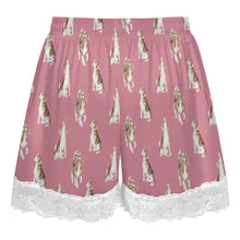 Load image into Gallery viewer, Beagle Shorts for Women - Lace Trim Design - Watercolor Beagle Delight-Pajamas-Apparel,Beagle,Dog Mom Gifts,Pajamas-13