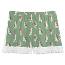 Load image into Gallery viewer, Beagle Shorts for Women - Lace Trim Design - Watercolor Beagle Delight-Pajamas-Apparel,Beagle,Dog Mom Gifts,Pajamas-16