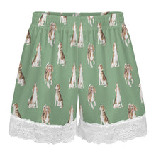 Load image into Gallery viewer, Beagle Shorts for Women - Lace Trim Design - Watercolor Beagle Delight-Pajamas-Apparel,Beagle,Dog Mom Gifts,Pajamas-17