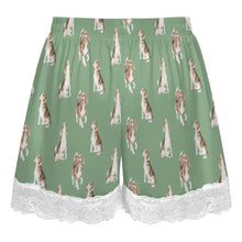 Load image into Gallery viewer, Beagle Shorts for Women - Lace Trim Design - Watercolor Beagle Delight-Pajamas-Apparel,Beagle,Dog Mom Gifts,Pajamas-18