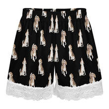 Load image into Gallery viewer, Beagle Shorts for Women - Lace Trim Design - Watercolor Beagle Delight-Pajamas-Apparel,Beagle,Dog Mom Gifts,Pajamas-21