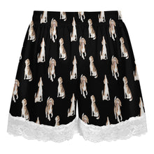 Load image into Gallery viewer, Beagle Shorts for Women - Lace Trim Design - Watercolor Beagle Delight-Pajamas-Apparel,Beagle,Dog Mom Gifts,Pajamas-22
