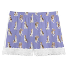 Load image into Gallery viewer, Beagle Shorts for Women - Lace Trim Design - Watercolor Beagle Delight-Pajamas-Apparel,Beagle,Dog Mom Gifts,Pajamas-4