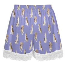 Load image into Gallery viewer, Beagle Shorts for Women - Lace Trim Design - Watercolor Beagle Delight-Pajamas-Apparel,Beagle,Dog Mom Gifts,Pajamas-6