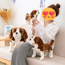 Load image into Gallery viewer, image of a woman playing with an adorable beagle stuffed animal plush toys