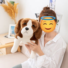 Load image into Gallery viewer, image of a woman playing with an adorable beagle stuffed animal plush toys