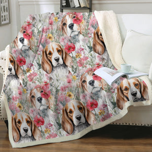 Beagles in a Blossom Wonderland Soft Warm Fleece Blanket-Blanket-Beagle, Blankets, Home Decor-12