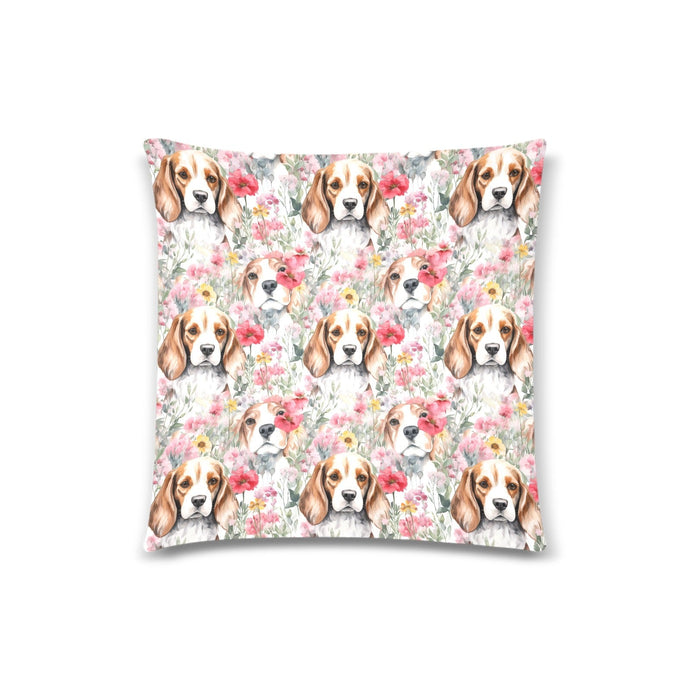 Beagles in a Blossom Wonderland Throw Pillow Cover-Cushion Cover-Beagle, Home Decor, Pillows-White5-ONESIZE-1