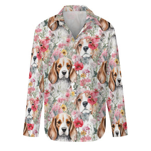 Beagles in a Blossom Wonderland Women's Shirt-S-White-1