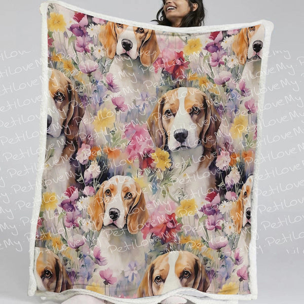 Beagles in a Whimsical Watercolor Wonderland Soft Warm Fleece Blanket