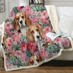 Beagles in Botanical Bliss Soft Warm Fleece Blanket-Blanket-Beagle, Blankets, Home Decor-12