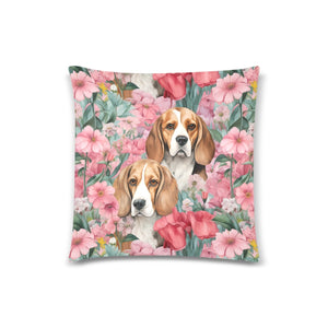 Beagles in Botanical Bliss Throw Pillow Cover-Cushion Cover-Beagle, Home Decor, Pillows-White-ONESIZE-2