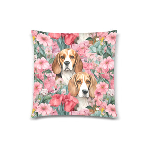Beagles in Botanical Bliss Throw Pillow Cover-Cushion Cover-Beagle, Home Decor, Pillows-White-ONESIZE-1
