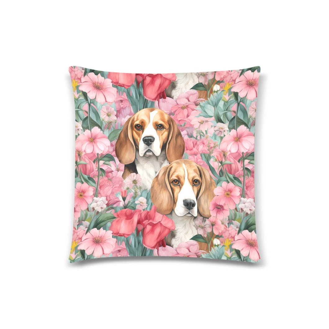 Beagles in Botanical Bliss Throw Pillow Cover-Cushion Cover-Beagle, Home Decor, Pillows-White-ONESIZE-1