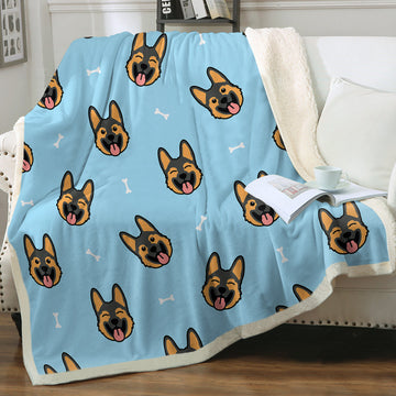 Beaming German Shepherd Love Soft Warm Fleece Blanket-Blanket-Blankets, German Shepherd, Home Decor-Sky Blue-Small-2