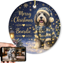 Load image into Gallery viewer, Bearded Collie Christmas Ornament - Cozy Winter Pet Portrait Design - Personalize with Photo and Name-Christmas Ornament-Christmas,Christmas Ornament,Personalize Artwork-1