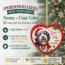 Load image into Gallery viewer, Bearded Collie Christmas Ornament - Love &amp; Joy Heart Shaped Portrait - Personalize with Photo and Name-Christmas Ornament-Bearded Collie,Christmas,Christmas Ornament,Personalize Artwork-2